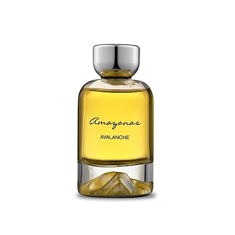 Perfume bottle labeled 'Amazonas Avalanche' on a white background