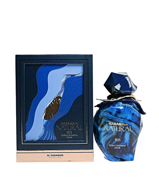 Haramain Natural Iris perfume bottle and packaging on a white background