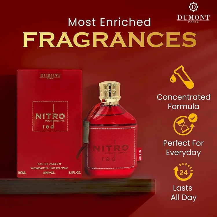 Nitro Red EDP 100ML (3.4OZ)  Long Lasting, Fruity, Floral, Woody Fragrance.