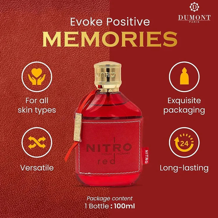 Nitro Red EDP 100ML (3.4OZ)  Long Lasting, Fruity, Floral, Woody Fragrance.
